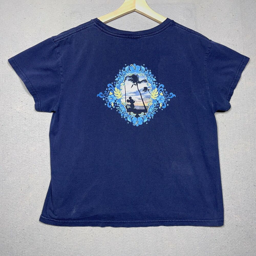 VTG Mickey Unlimited T Shirt Women XL Relaxed Navy Blue Tropical Disneycore